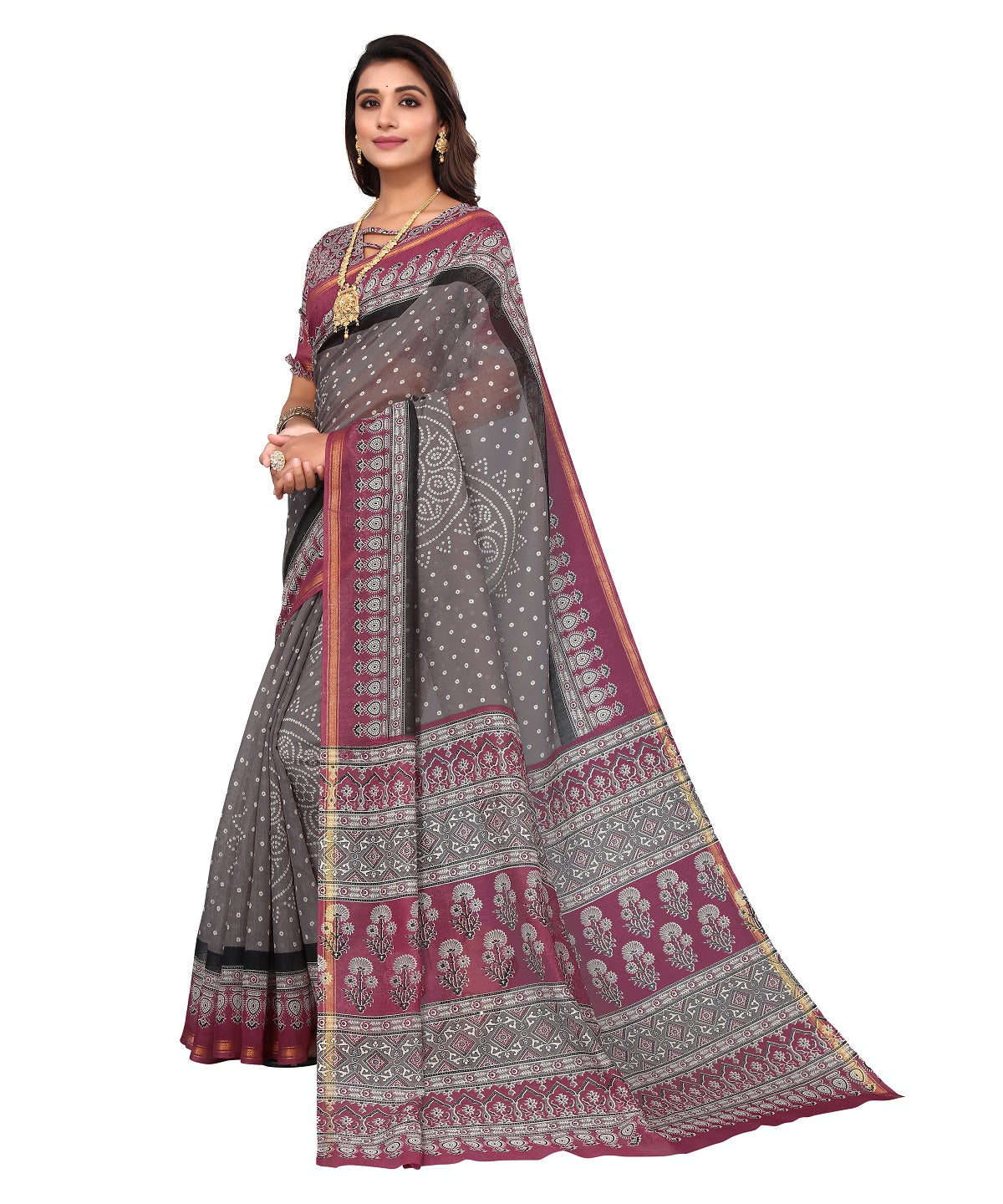 Vamika Linen Jari Border Grey Bollywood Style Saree - Distacart