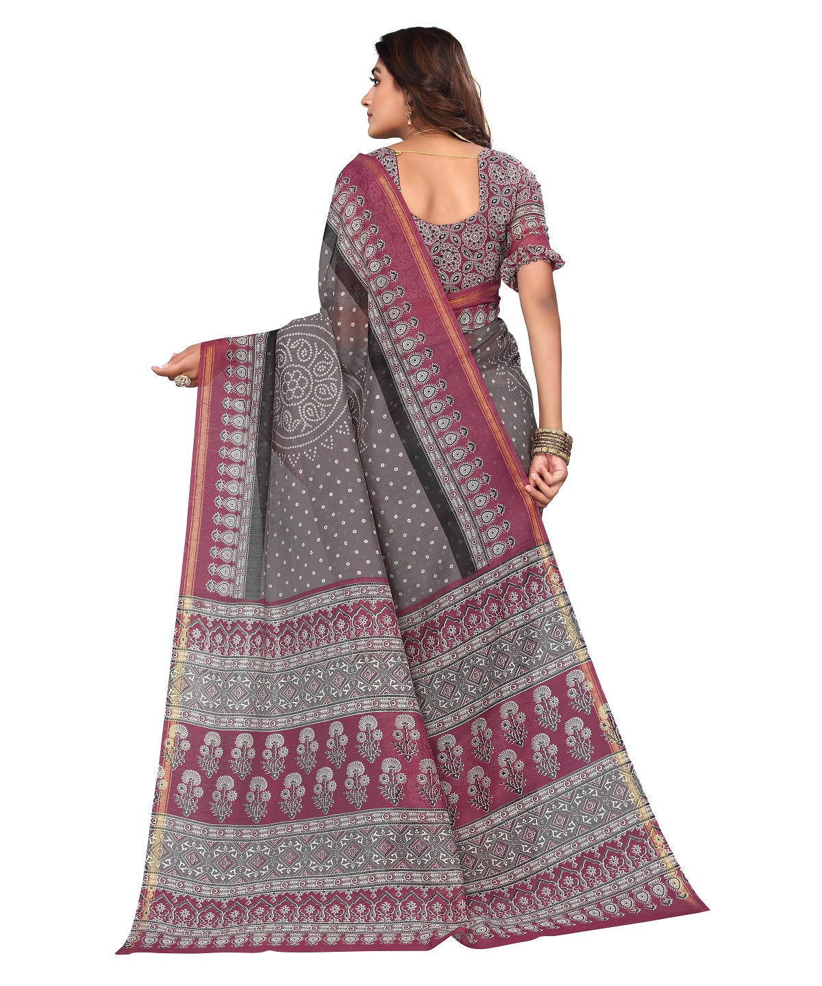 Vamika Linen Jari Border Grey Bollywood Style Saree - Distacart