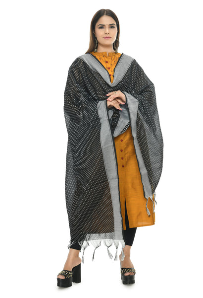Mominos Fashion Moeza Handloom Cotton Black Dot Dupatta - Distacart