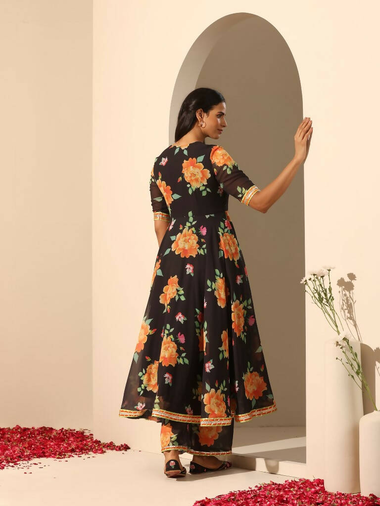 Pomcha Jaipur Black Gul Narangi Angrakha Set - Distacart