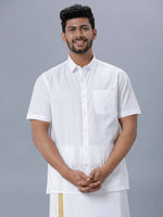 Thumbnail for Ramraj Cotton Mens Half Sleeve Formal Poly Cotton White Shirt - Distacart