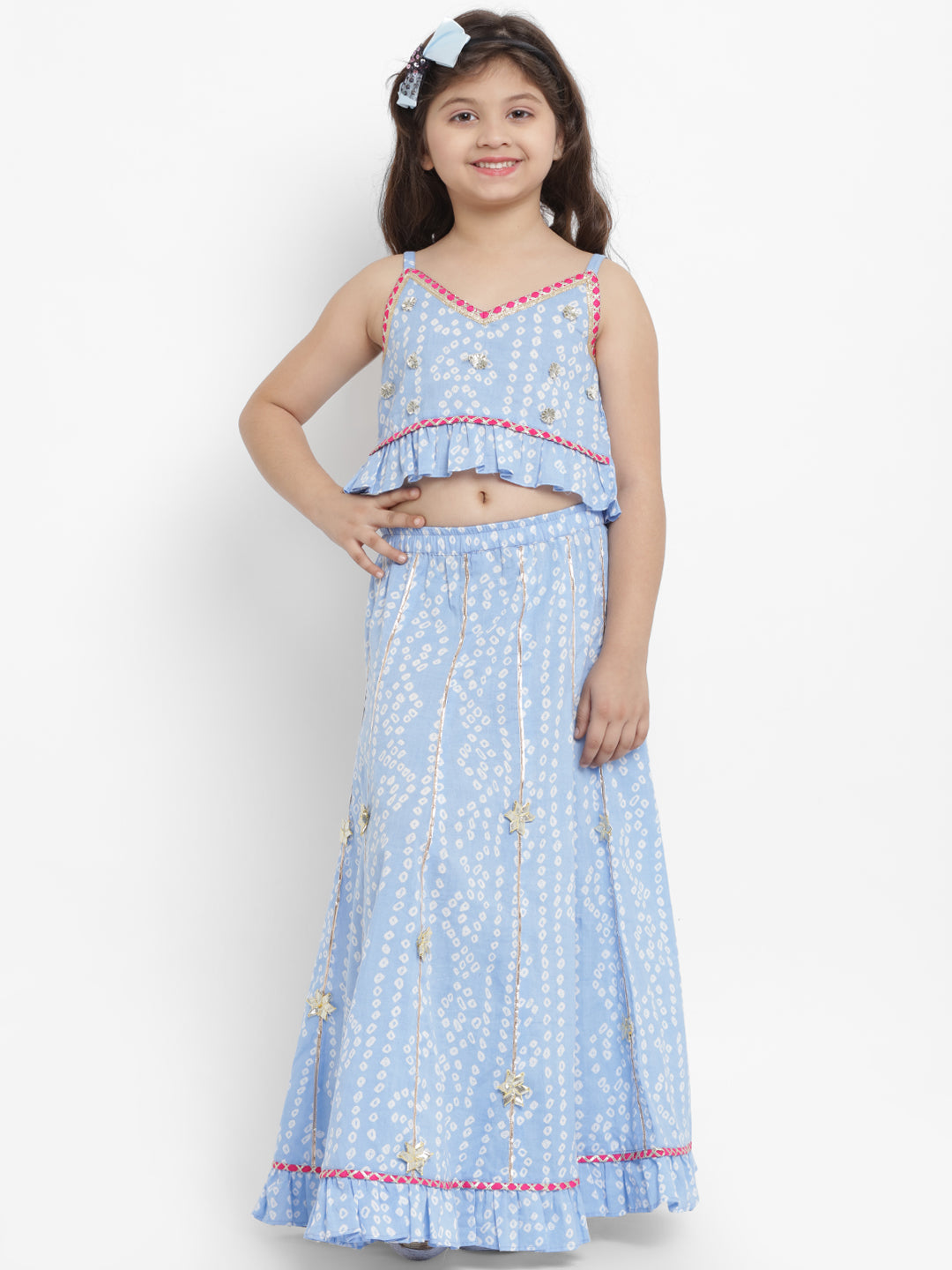 Blue & White Ready to Wear Lehenga with Blouse for Kids - Bhama - Distacart