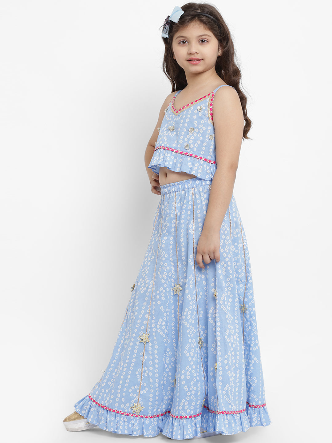 Blue & White Ready to Wear Lehenga with Blouse for Kids - Bhama - Distacart