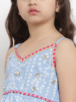 Thumbnail for Blue & White Ready to Wear Lehenga with Blouse for Kids - Bhama - Distacart