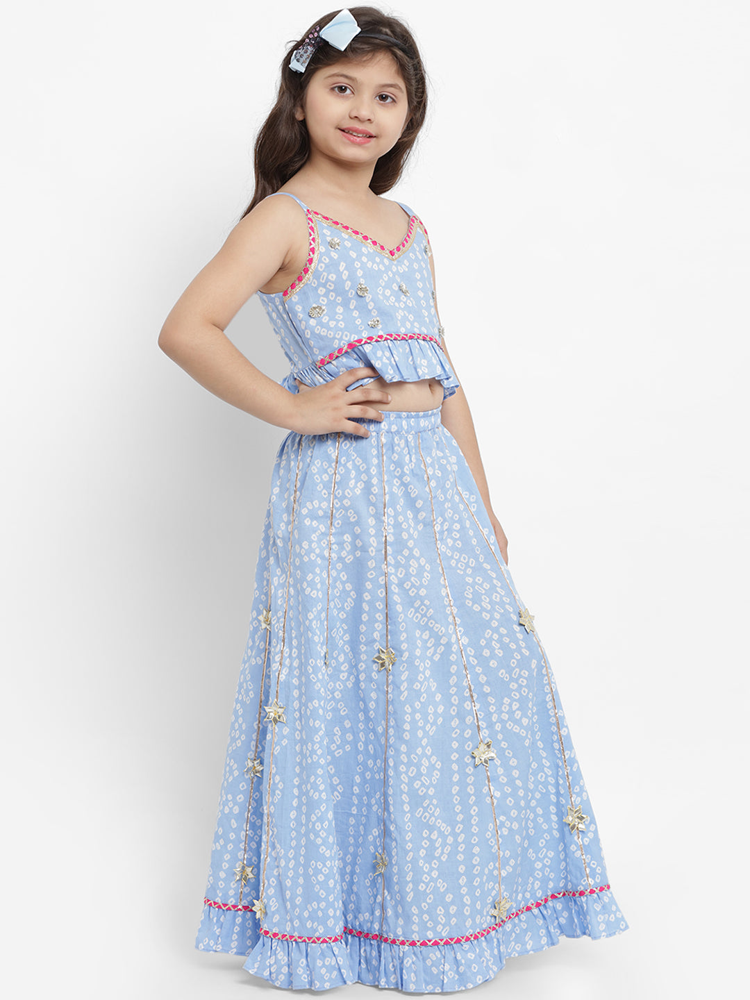 Blue & White Ready to Wear Lehenga with Blouse for Kids - Bhama - Distacart