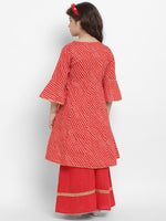 Thumbnail for Girls Red Leheriya Printed Angrakha Kurta With Solid Palazzos for Kids - Bhama - Distacart