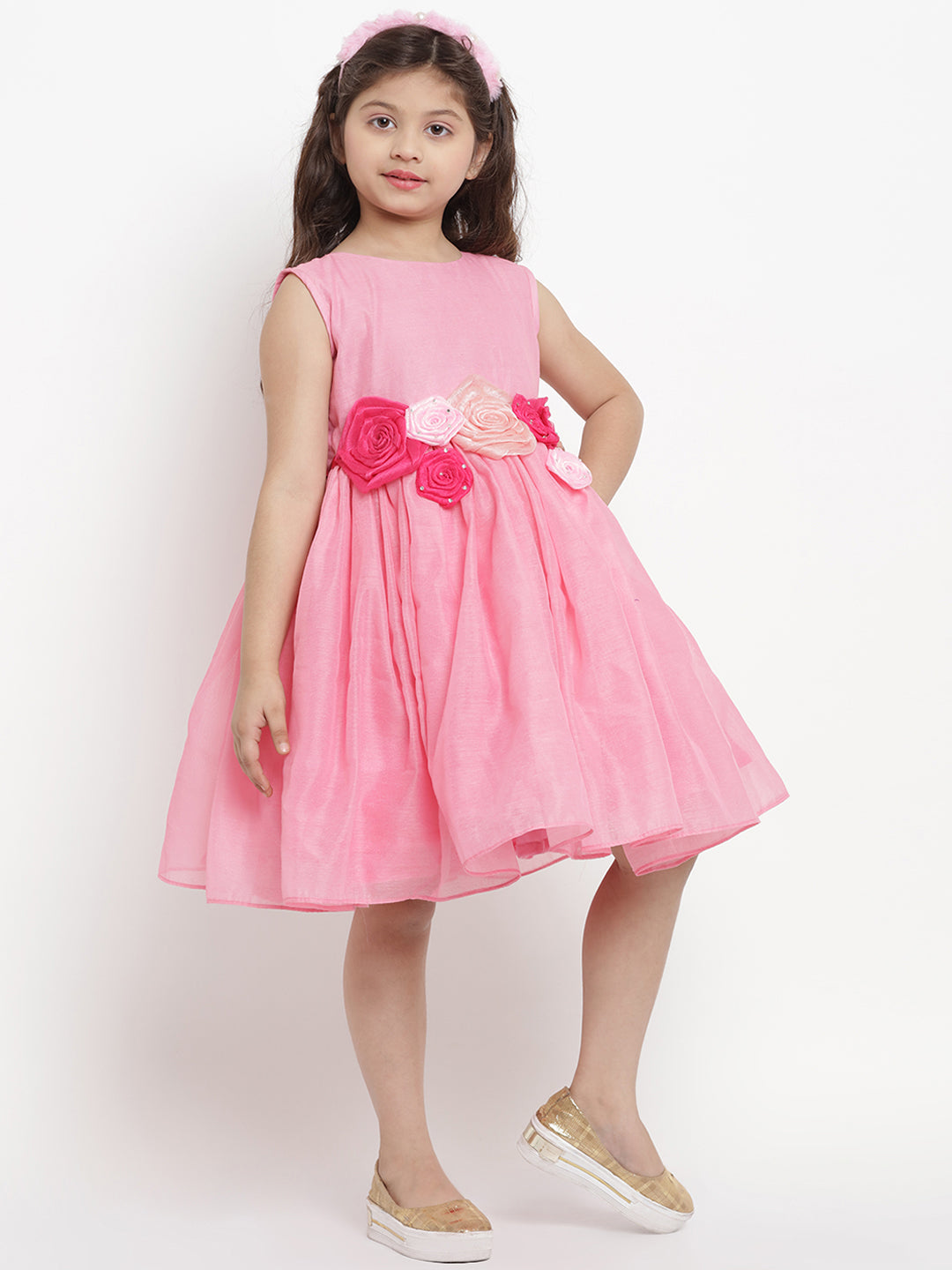 Girls Pink Layered Flared Dress for Kids - Bhama - Distacart