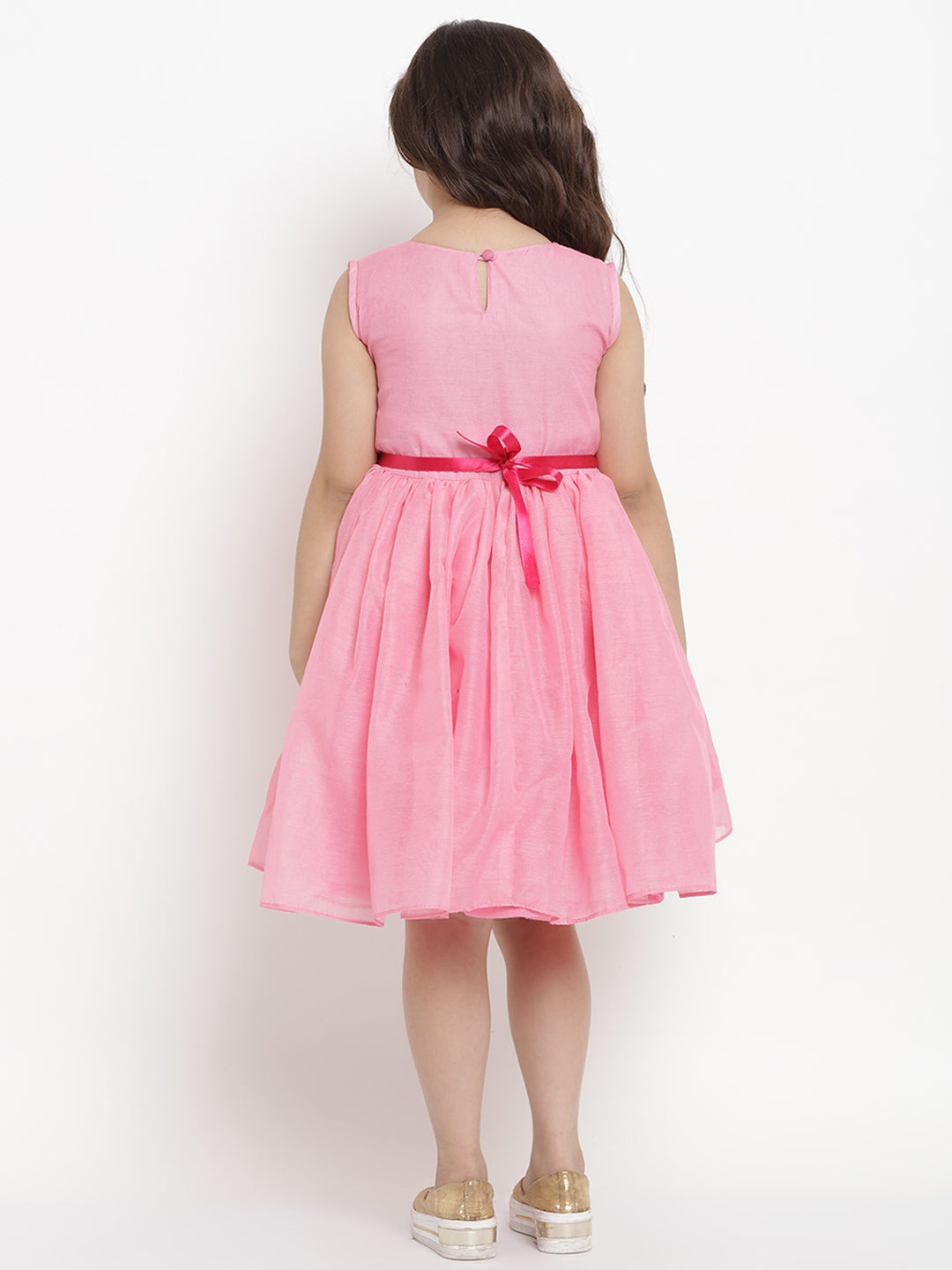 Girls Pink Layered Flared Dress for Kids - Bhama - Distacart