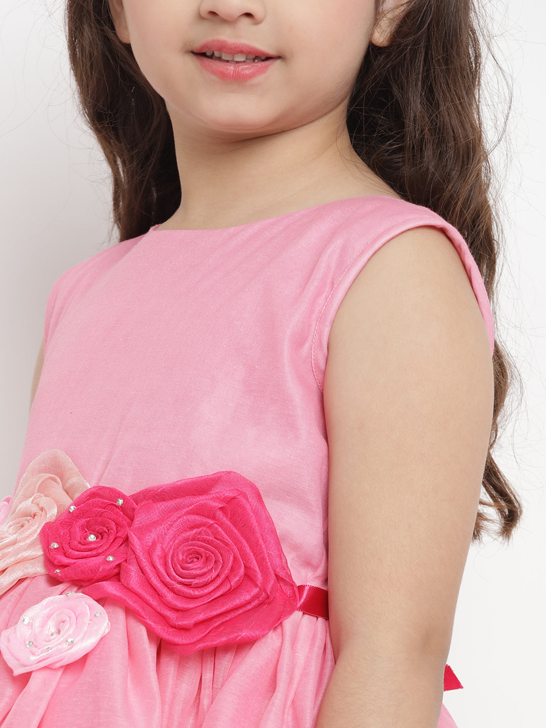 Girls Pink Layered Flared Dress for Kids - Bhama - Distacart
