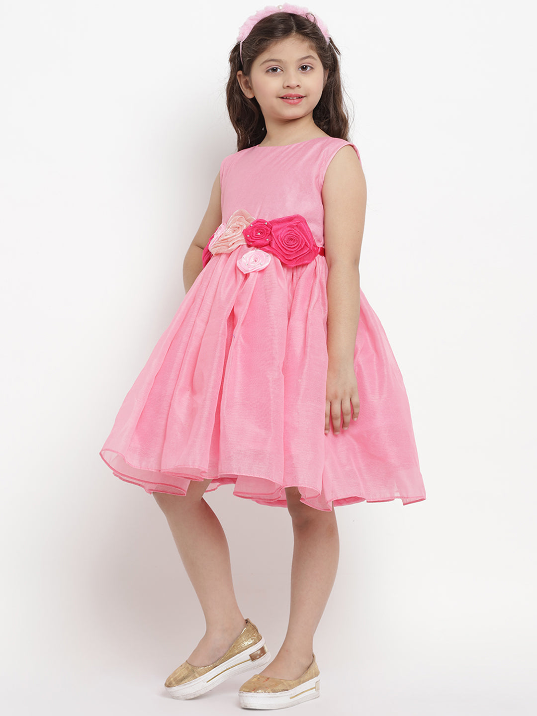 Girls Pink Layered Flared Dress for Kids - Bhama - Distacart