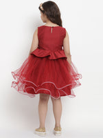 Thumbnail for Girls Maroon Solid Layered Dress for Kids - Bhama - Distacart