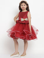 Thumbnail for Girls Maroon Solid Layered Dress for Kids - Bhama - Distacart