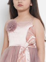 Thumbnail for Girls Peach-Coloured Colourblocked Fit and Flare Dress for Kids - Bhama - Distacart