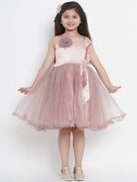 Thumbnail for Girls Peach-Coloured Colourblocked Fit and Flare Dress for Kids - Bhama - Distacart