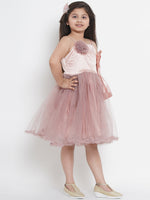 Thumbnail for Girls Peach-Coloured Colourblocked Fit and Flare Dress for Kids - Bhama - Distacart