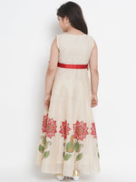 Thumbnail for Beige & Red Floral Maxi Dress for Kids - Bhama - Distacart