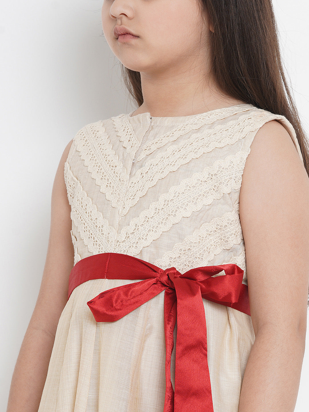 Beige & Red Floral Maxi Dress for Kids - Bhama - Distacart