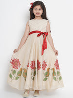 Thumbnail for Beige & Red Floral Maxi Dress for Kids - Bhama - Distacart