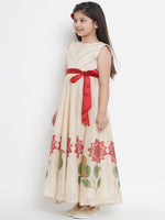 Thumbnail for Beige & Red Floral Maxi Dress for Kids - Bhama - Distacart