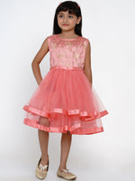 Thumbnail for Girls Peach-Coloured Self Design Fit and Flare Dress for Kids - Bhama - Distacart