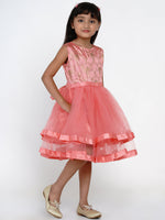 Thumbnail for Girls Peach-Coloured Self Design Fit and Flare Dress for Kids - Bhama - Distacart