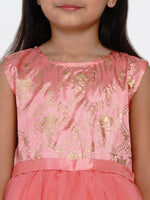 Thumbnail for Girls Peach-Coloured Self Design Fit and Flare Dress for Kids - Bhama - Distacart