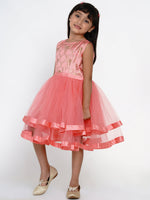 Thumbnail for Girls Peach-Coloured Self Design Fit and Flare Dress for Kids - Bhama - Distacart