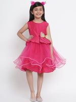 Thumbnail for Girls Fuchsia Pink Embellished Fit And Flare Dress for Kids - Bhama - Distacart