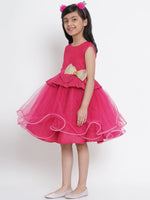 Thumbnail for Girls Fuchsia Pink Embellished Fit And Flare Dress for Kids - Bhama - Distacart