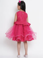 Thumbnail for Girls Fuchsia Pink Embellished Fit And Flare Dress for Kids - Bhama - Distacart