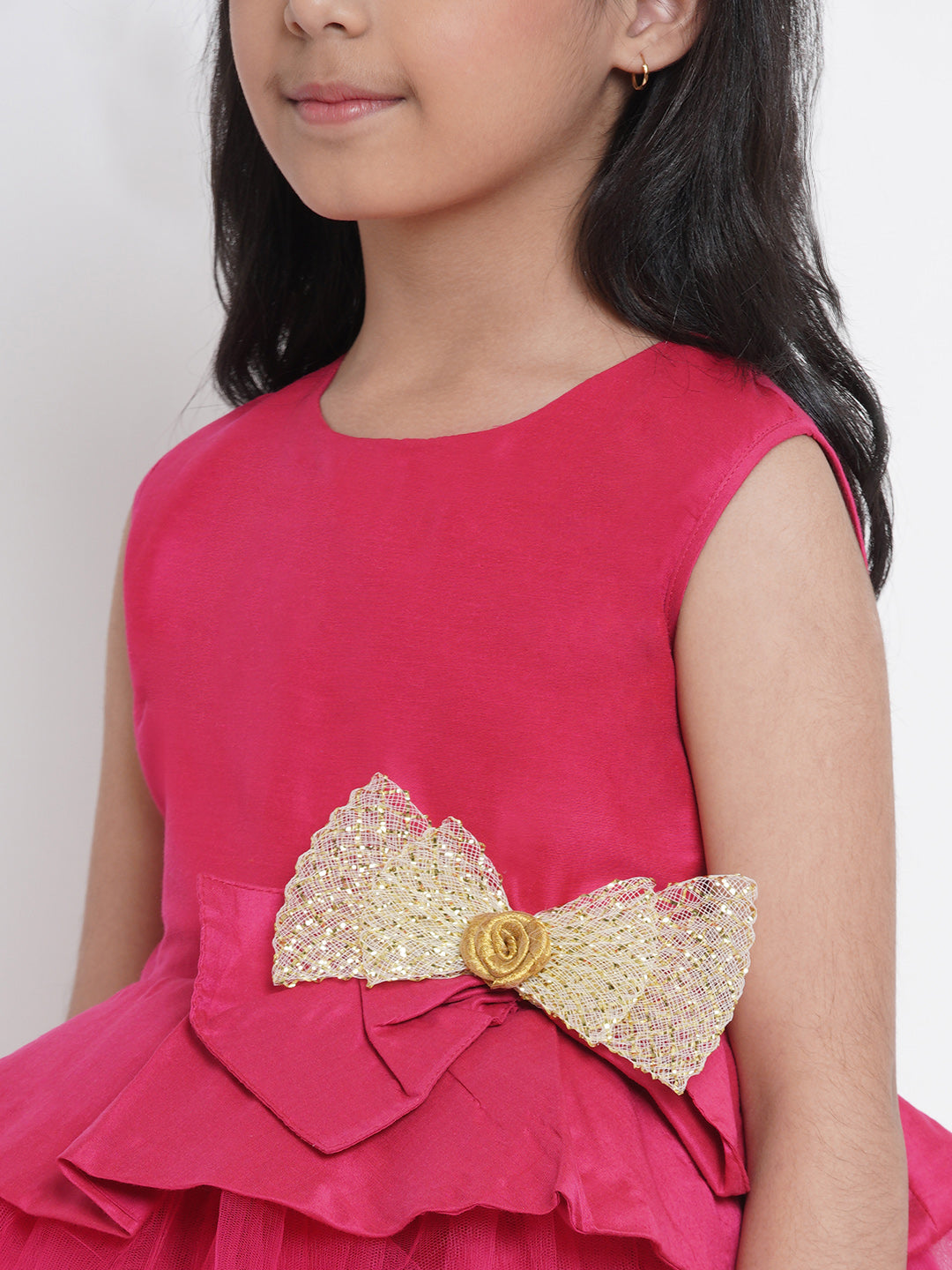Girls Fuchsia Pink Embellished Fit And Flare Dress for Kids - Bhama - Distacart
