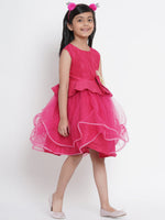 Thumbnail for Girls Fuchsia Pink Embellished Fit And Flare Dress for Kids - Bhama - Distacart