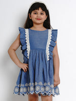 Thumbnail for Girls Blue Solid Fit And Flare Dress for Kids - Bhama - Distacart