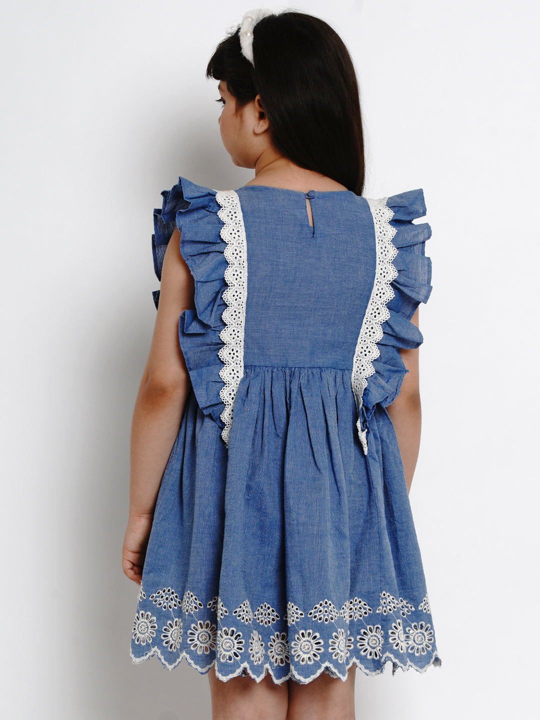 Girls Blue Solid Fit And Flare Dress for Kids - Bhama - Distacart