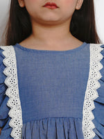 Thumbnail for Girls Blue Solid Fit And Flare Dress for Kids - Bhama - Distacart