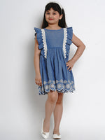 Thumbnail for Girls Blue Solid Fit And Flare Dress for Kids - Bhama - Distacart