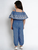 Thumbnail for Girls Blue & Black Solid Basic Jumpsuit for Kids - Bhama - Distacart