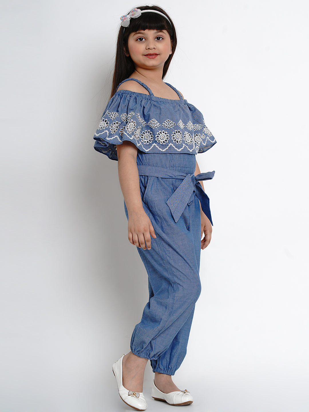 Girls Blue & Black Solid Basic Jumpsuit for Kids - Bhama - Distacart