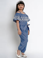 Thumbnail for Girls Blue & Black Solid Basic Jumpsuit for Kids - Bhama - Distacart