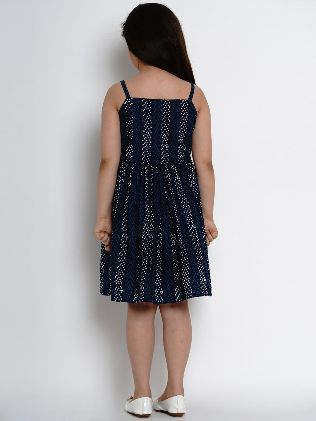 Girls Navy Blue Printed Fit And Flare Dress for Kids - Bhama - Distacart