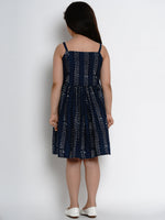 Thumbnail for Girls Navy Blue Printed Fit And Flare Dress for Kids - Bhama - Distacart