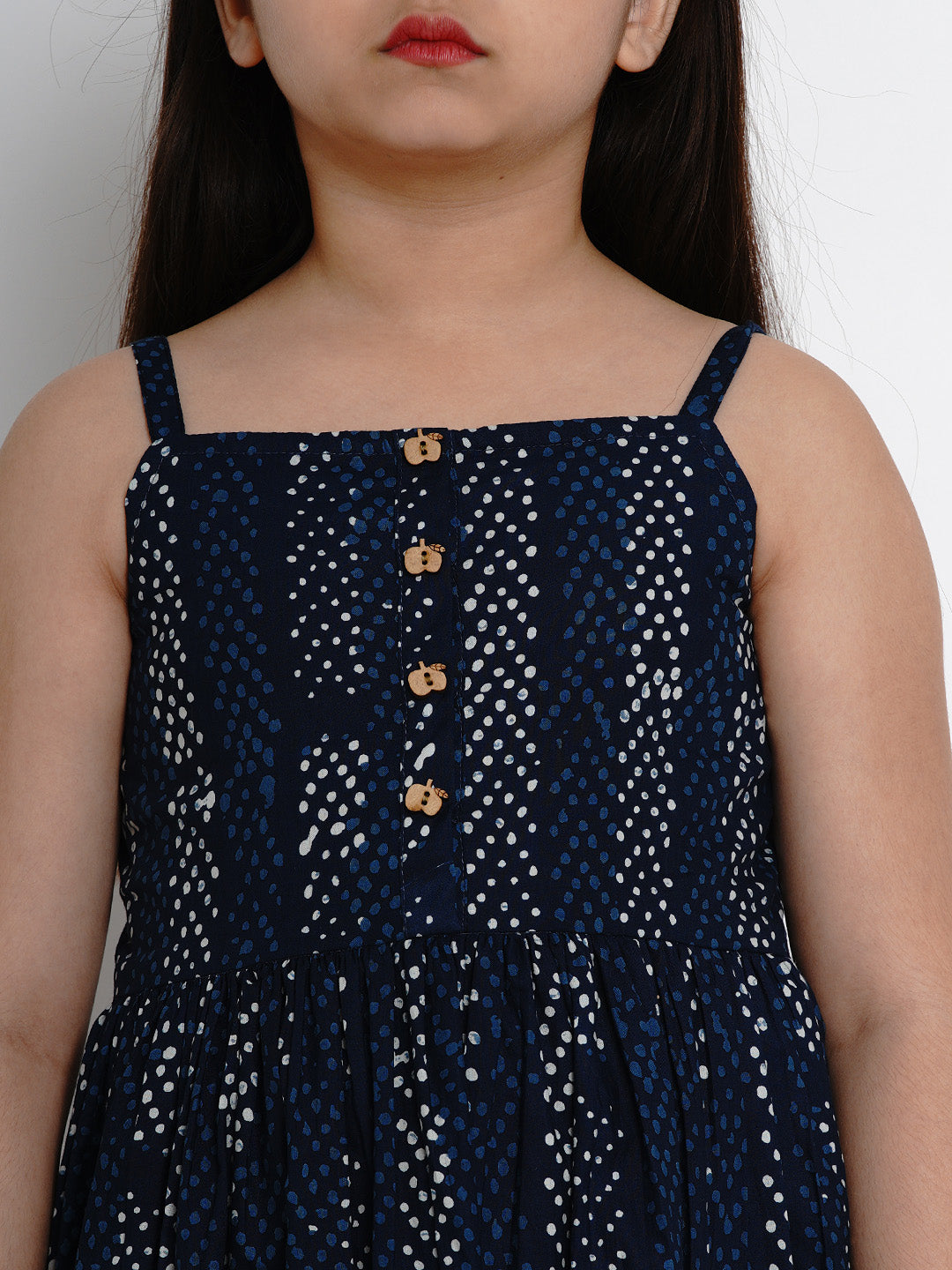 Girls Navy Blue Printed Fit And Flare Dress for Kids - Bhama - Distacart