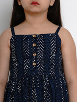 Thumbnail for Girls Navy Blue Printed Fit And Flare Dress for Kids - Bhama - Distacart