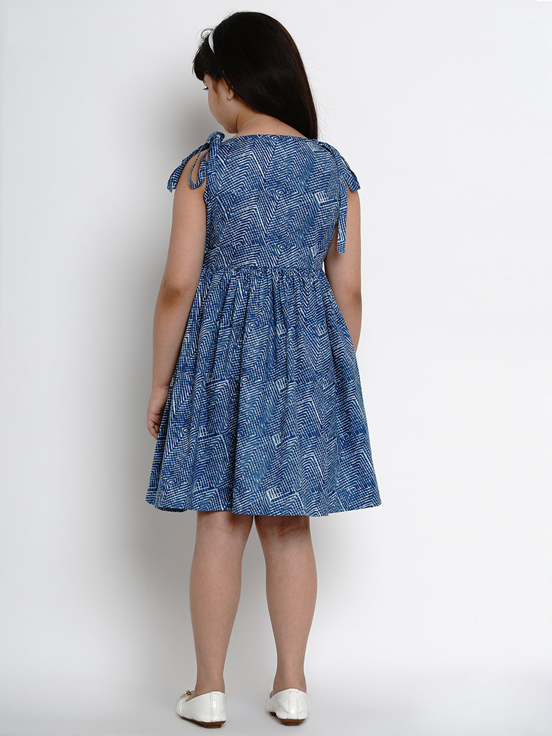 Girls Blue Printed Fit And Flare Dress for Kids - Bhama - Distacart