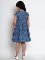Thumbnail for Girls Blue Printed Fit And Flare Dress for Kids - Bhama - Distacart