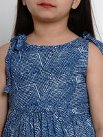 Thumbnail for Girls Blue Printed Fit And Flare Dress for Kids - Bhama - Distacart
