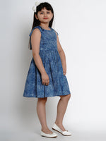 Thumbnail for Girls Blue Printed Fit And Flare Dress for Kids - Bhama - Distacart