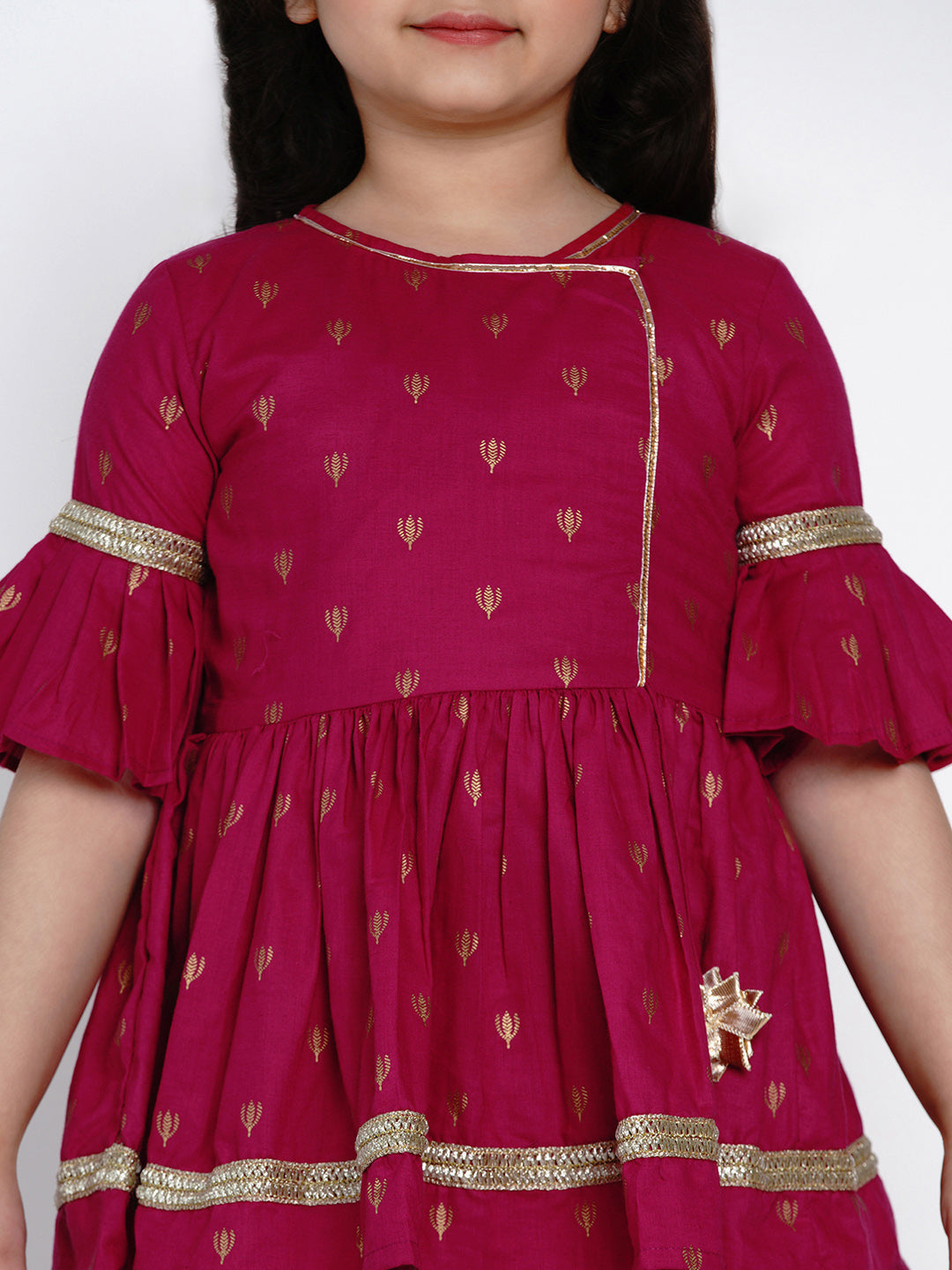 Girls Magenta Printed Kurti with Dhoti Pants for Kids - Bhama - Distacart