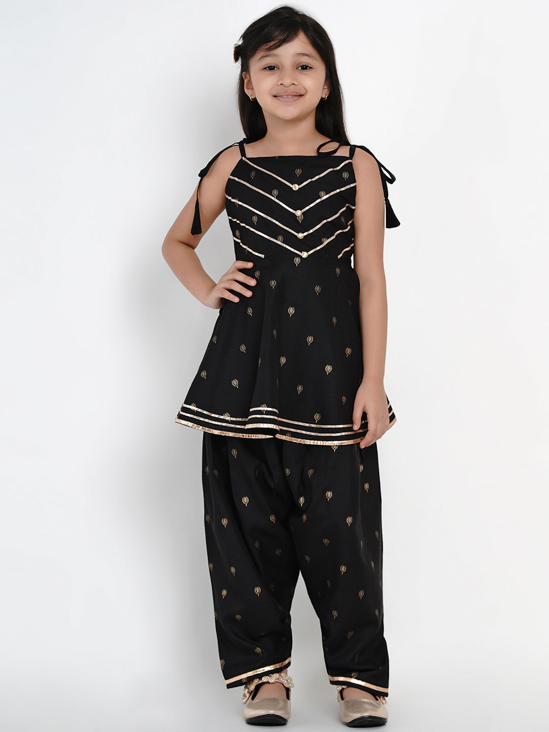 Girls Black Printed Kurti with Salwar for Kids - Bhama - Distacart