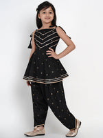 Thumbnail for Girls Black Printed Kurti with Salwar for Kids - Bhama - Distacart